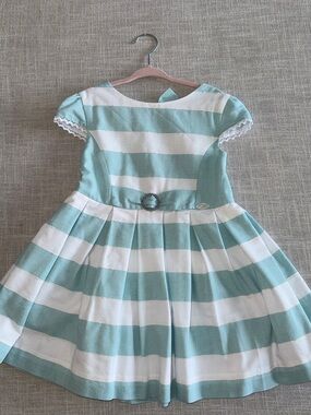 Girls' Mint & White Striped Fit-and-Flare Party Dress